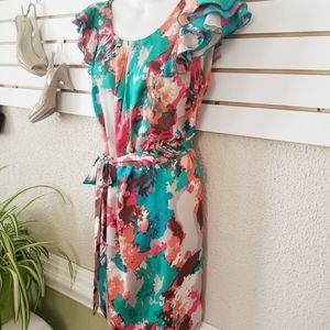 Jade watercolor print ruffle sleeve dress size S